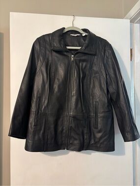 Denim & Co. Women's Leather Jacket Sz XL Zip Front Black Style A655647